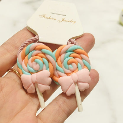 2Pcs Pink Green Orange Lollipop Candy Children Rubber Hair Bands Cartoon