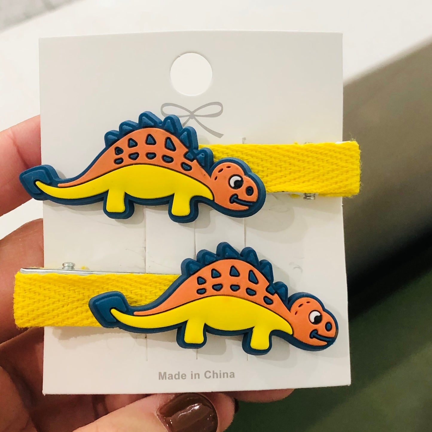 2Pcs Yellow Orange Blue Dinosaur Children Rubber Decor Hair Clips Kids Hair Wear