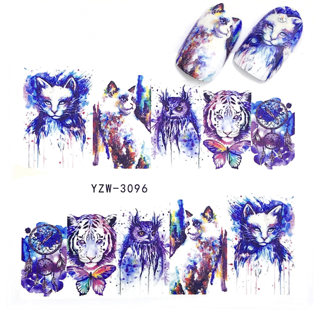 Tiger Cat Owl Animals Nail Sticker Summer Nail Design Decorations Nails Decals