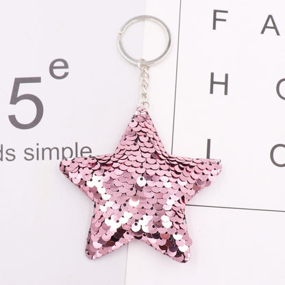 Light Pink Five-pointed Star Sequins Keychain for Women Ladies Mom Gift Keyring