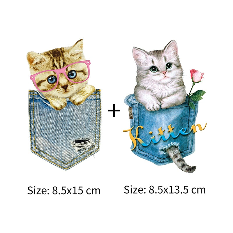 Diy Cats Sticker Pocket Patches Iron On Clothes Bag Denim Patches Fashion