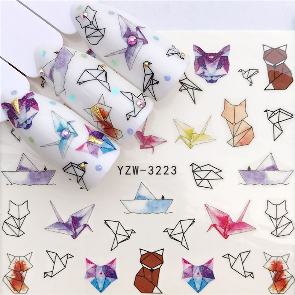 Origami Animals and Birds Nail Sticker Summer Nail Design Decorations Nails