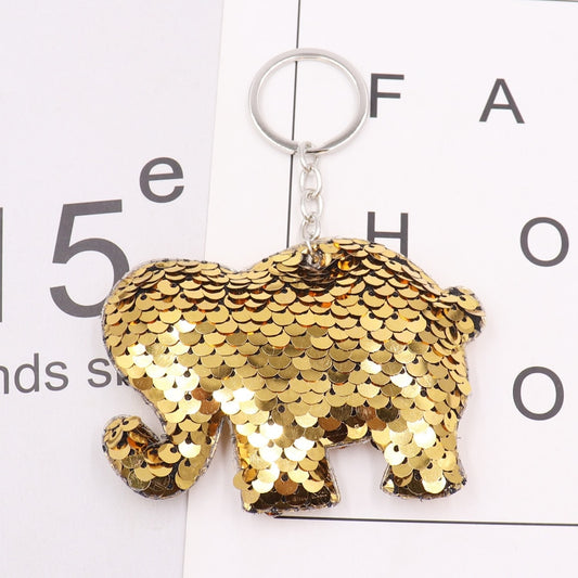 Elephant Golden Color Sequins Keychain for Women Ladies Mom Gift Keyring Girl