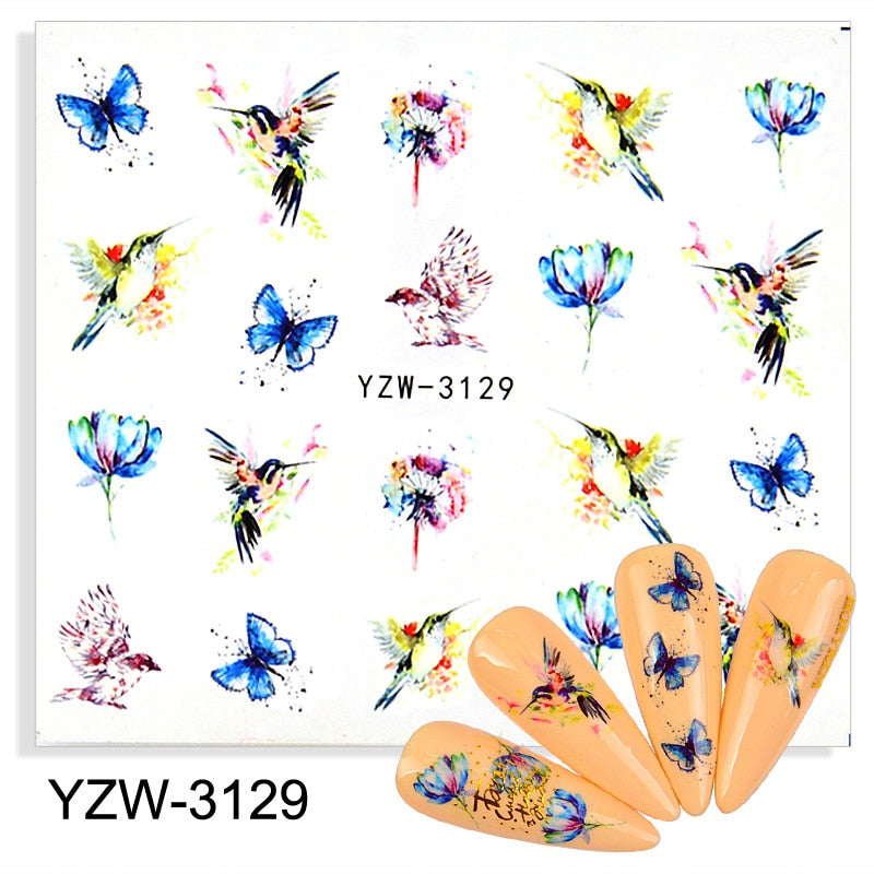 Butterfly Hummingbird Flower Nail Sticker Summer Nail Design Decorations Nails