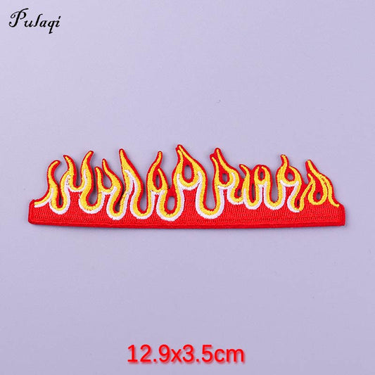 Fire Flame Line Patch Iron On Patches Clothes Cartoon Stickers Embroidered Badge