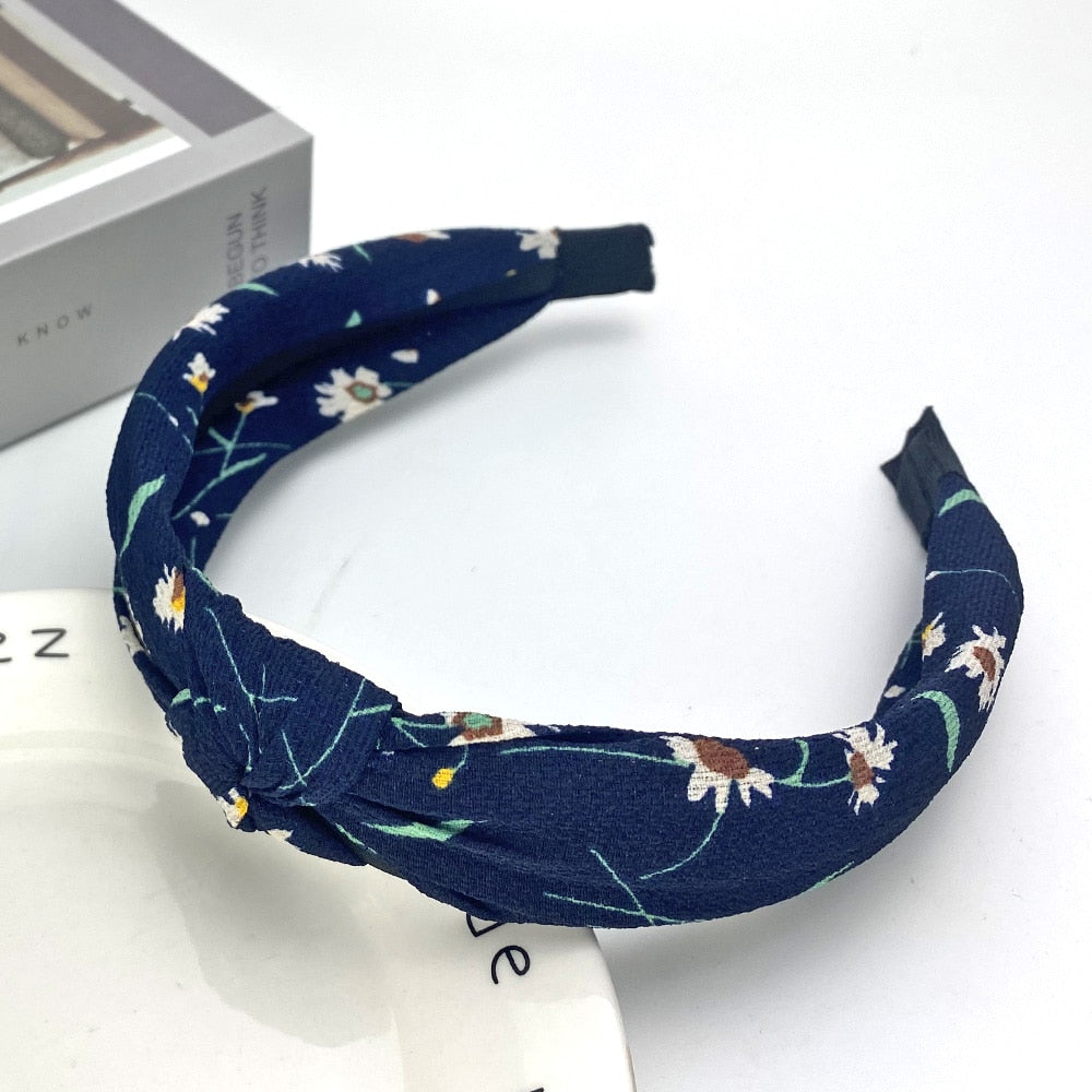 Deep Blue Floral Decor Women Hairbands Fashion Headband Girls Hair Hoop