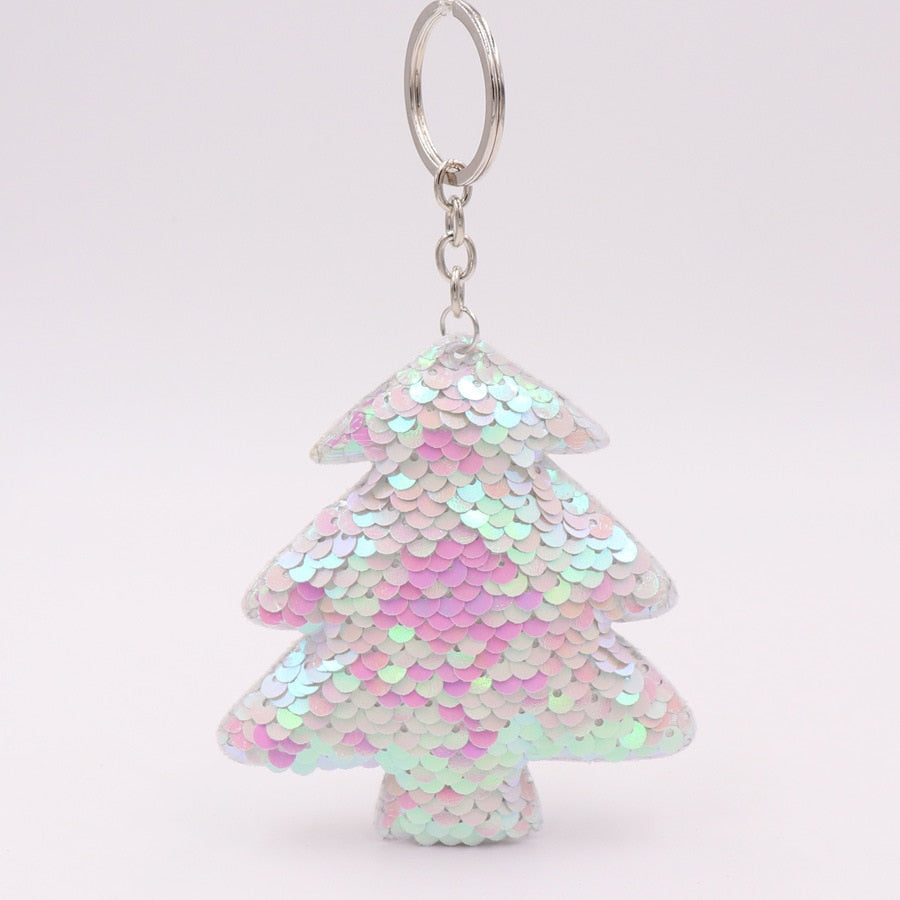 Holographic Christmas Tree Sequins Keychain for Women Ladies Mom Gift Keyring