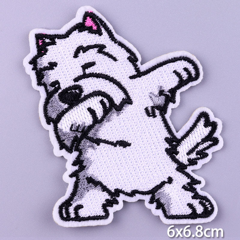 White Dancing Dog DIY Cartoon Patches Clothes Patch Embroidered Stickers Badge