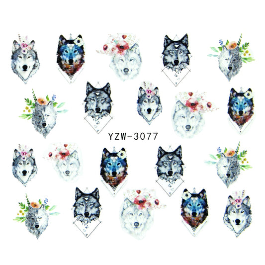 Wolf Face Animal Nails Stickers Watermark Nails Decal Creative Nails Art Pattern