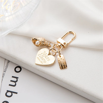 Mini Shell Heart Keychain Charms Ins Metal Accessories Ladies Bag Ornaments