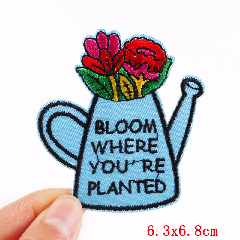 Bloom Where You Are Planted Flowers in Pot Cartoon Patches Clothing Sticker