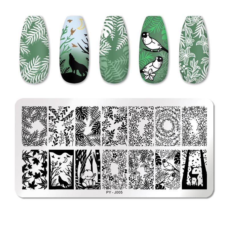 Forest Trees Bird Wolf Nail Stamping Plates Stencil Tools Template Plate Mold