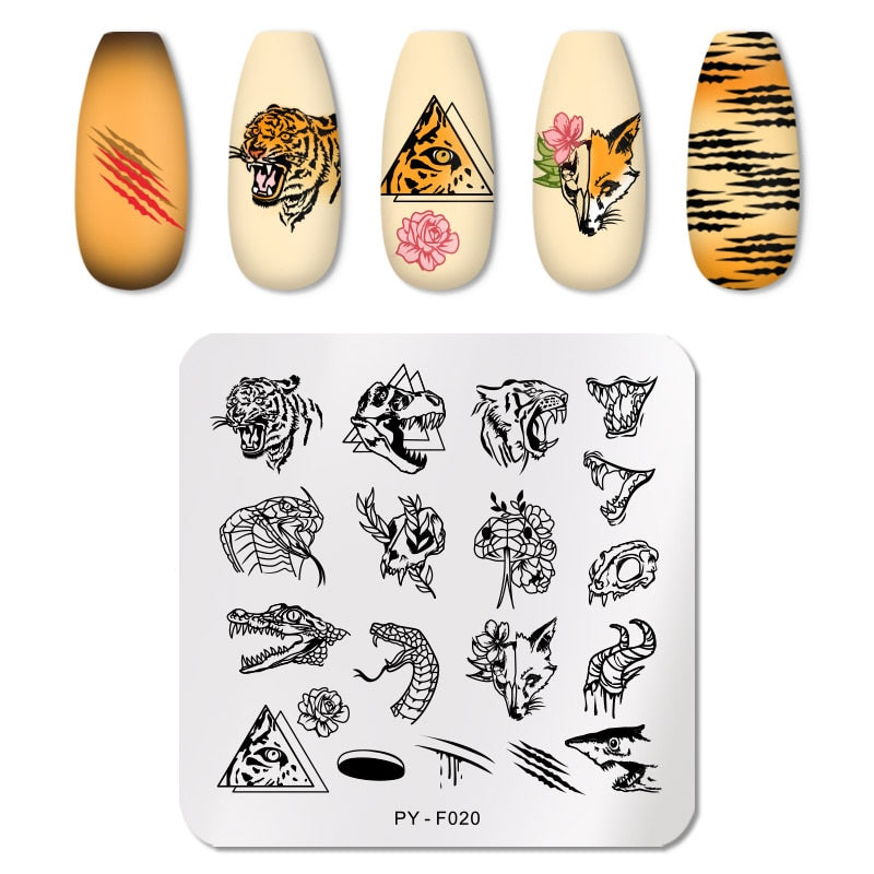 Animals Tiger Pattern Nail Stamping Plates Stencil Tools Template Plate Mold