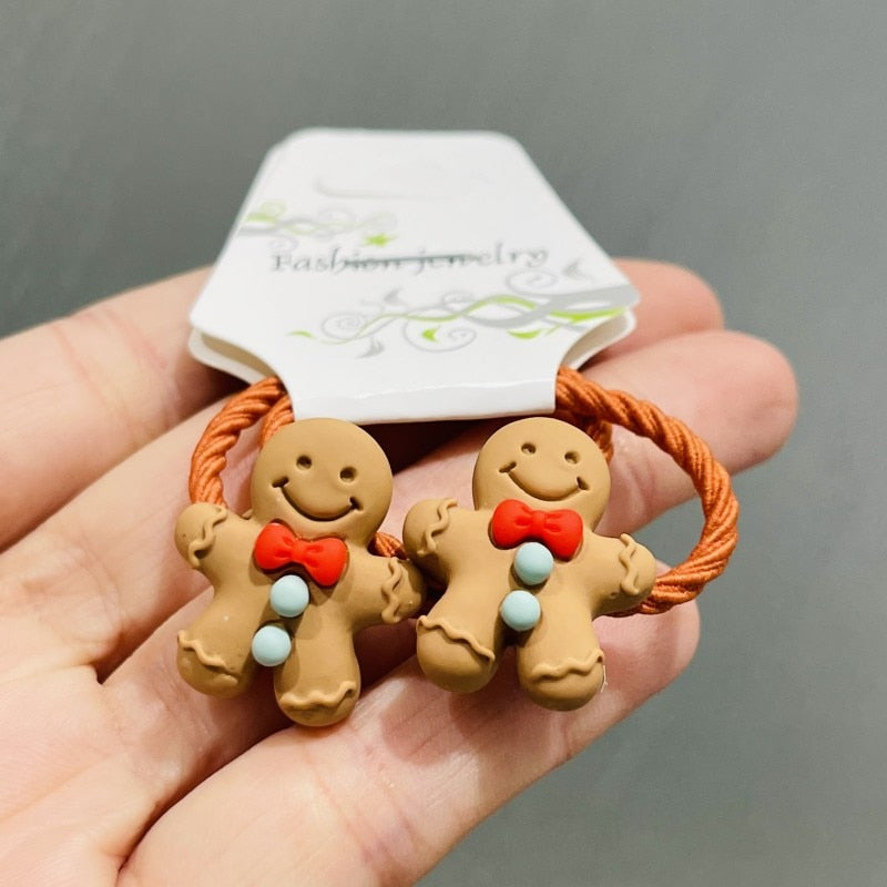 2Pcs Gingerbread Man Kids Rubber Bands Children Scrunchies Elastic Hair Bands