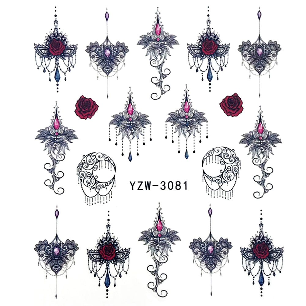 Rose Dangle Tassel Nail Stickers Patten Nail Art Decals DIY Nails Watermark