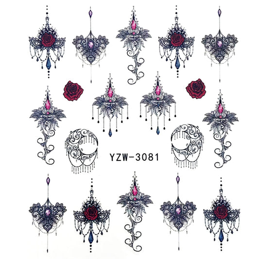 Rose Dangle Tassel Nail Stickers Patten Nail Art Decals DIY Nails Watermark