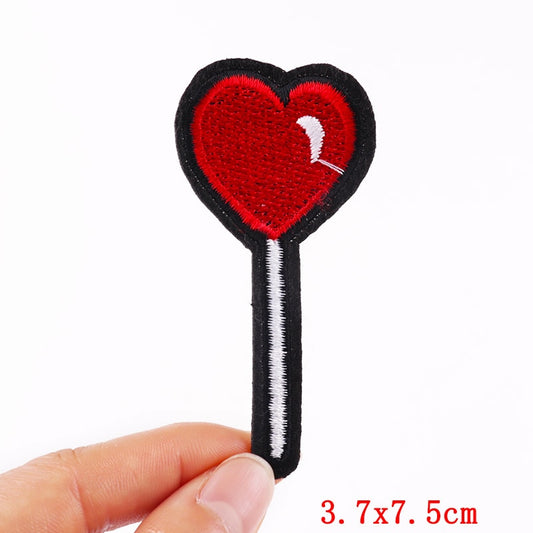 Red Heart Lollipop Cartoon Patches Clothing Sticker Patch Decal Embroidery