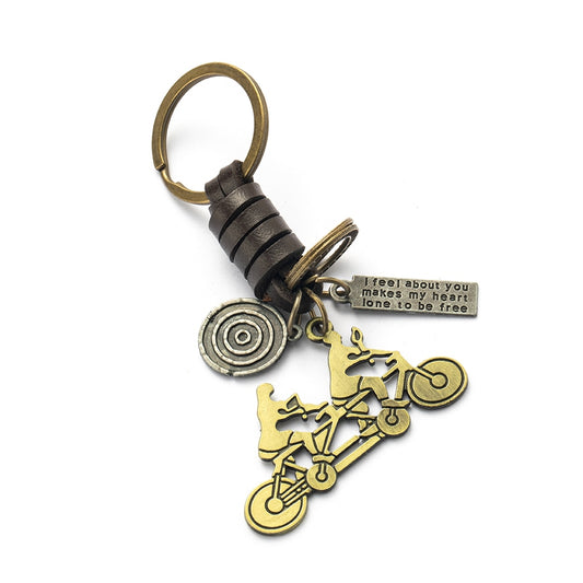 Double Bike Vintage Style Decor Keychain car keychain for Women Man Accessories