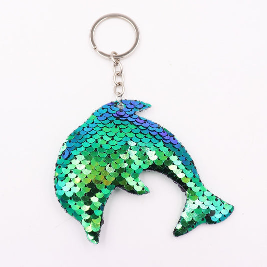 Green Blue Dolphin Sequins Keychain for Women Ladies Mom Gift Keyring Girl Car