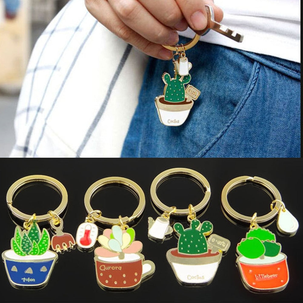 4 Styles Succulent Plants Keychain Lovely Cactus Key Chain Gift Car Keyholder