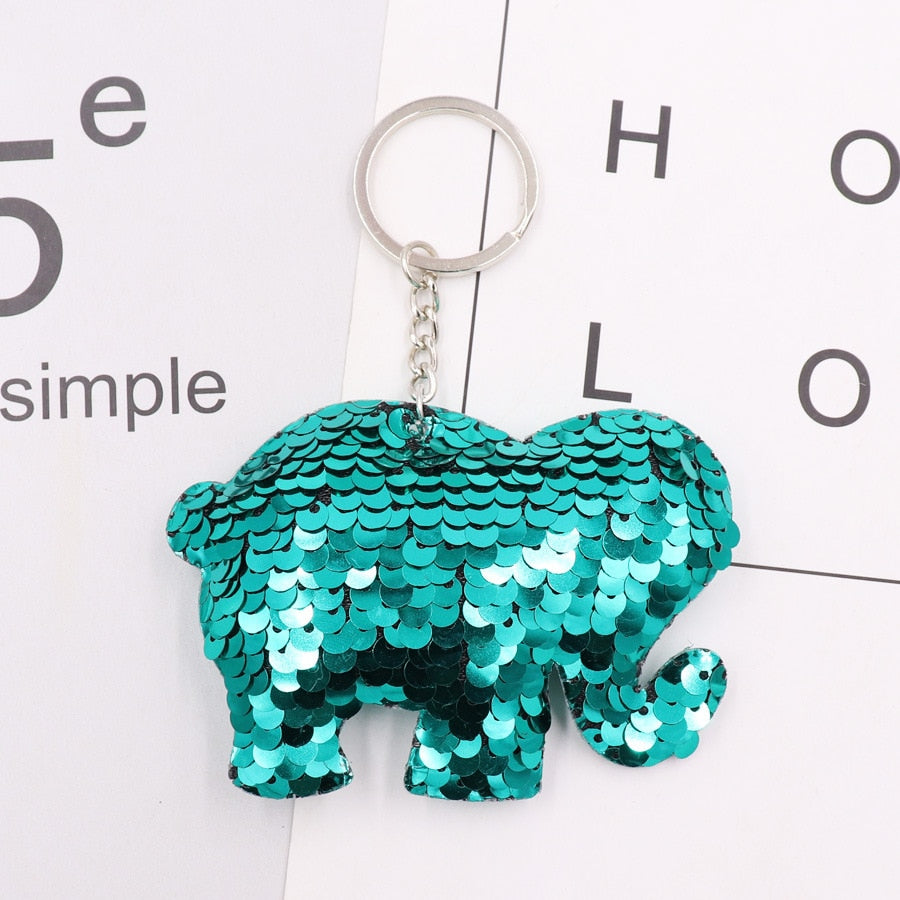 Green Elephant Sequins Keychain for Women Ladies Mom Gift Keyring Girl Car Bag