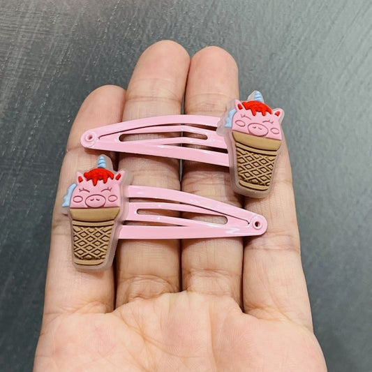 2Pcs Piggy Ice Cream Cone Snap Clips Girls Hair Clips Children Headwear