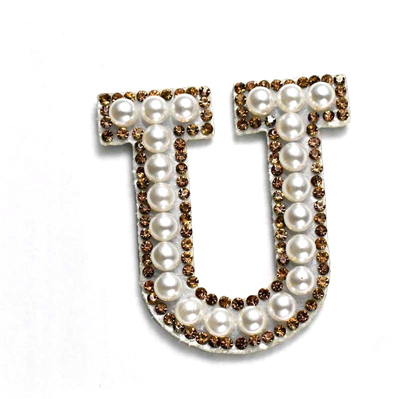 A-Z Alphabet 1Pcs Letter Patches Pearl Rhinestone Alphabet Patches For Clothes