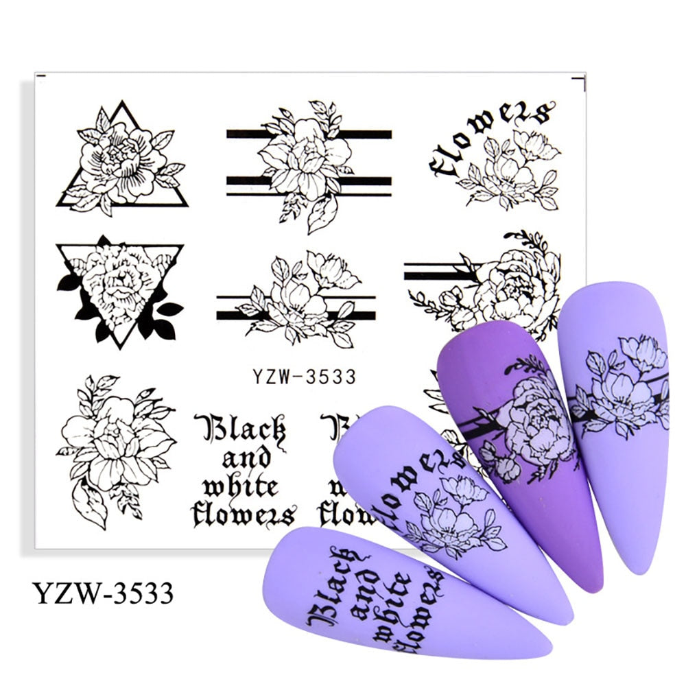 Flowers in Triangle Nail Stickers Patten Nail Art Decals DIY Nails Watermark