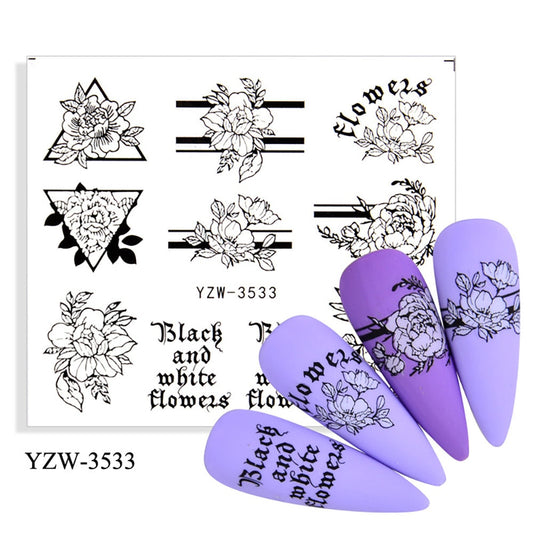 Flowers in Triangle Nail Stickers Patten Nail Art Decals DIY Nails Watermark