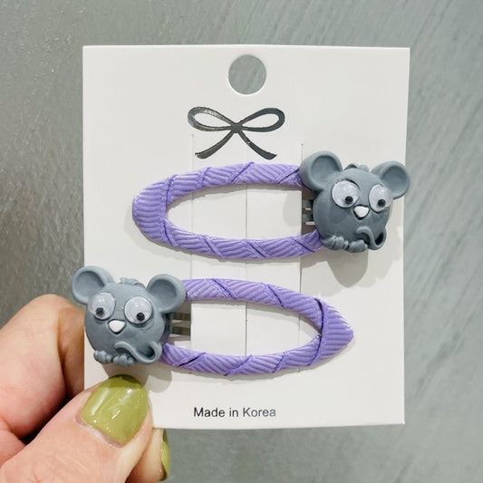 2Pcs Small Grey Mouse Hair Clips Snap Clips Children Headwear Accessories