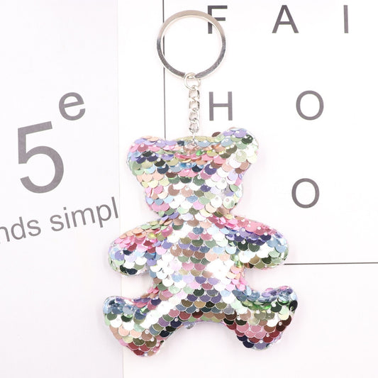 Multicolor Bear Sequins Keychain for Women Ladies Mom Gift Keyring Girl Car Bag