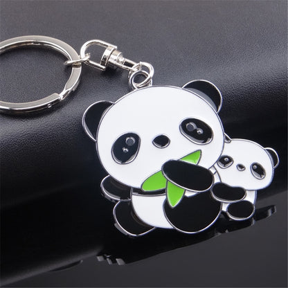 Mama And Baby Panda Keychain Stainless Steel Key Chain Charms Women Bag Cartoon