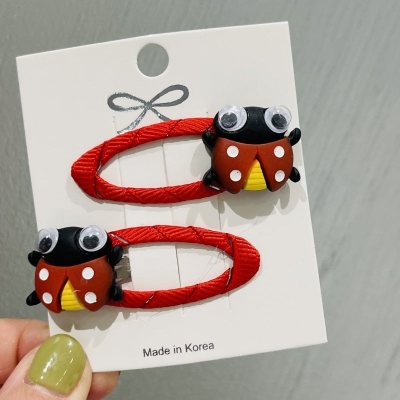 2Pcs Red Lady Bug Hair Clips Snap Clips Children Headwear Accessories