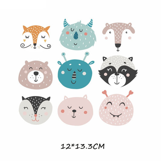 Smiling Animal Faces Patches Kids Clothing Stickers Cartoon T-shirt Patch DIY