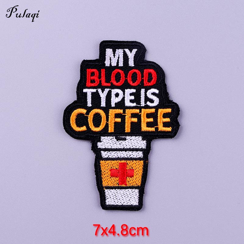 My Blood Type Is Coffee Patch Iron On Patches Clothes Cartoon Stickers