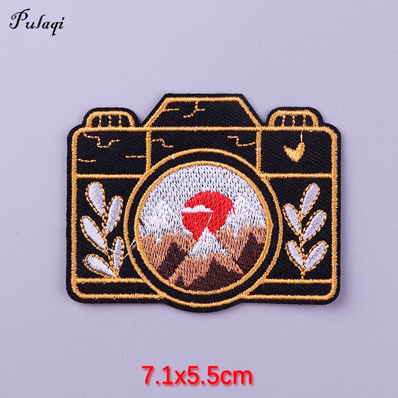 Red Sun Mountains Pattern Camera Patch Iron On Patches Clothes Cartoon Stickers