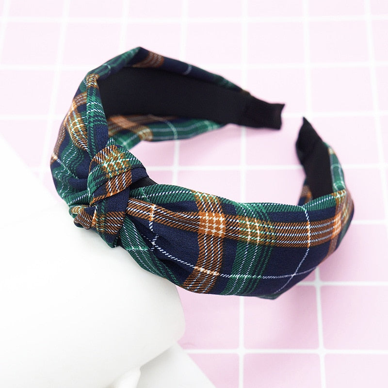 Plaid Pattern Green Blue Women Hairbands Fashion Headband Girls Hair Hoop