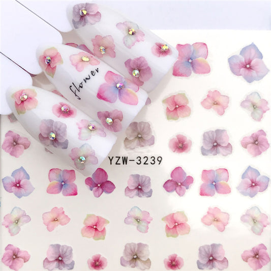 Pink Peachy Ombre Flower Nail Sticker Summer Nail Design Decorations Nails