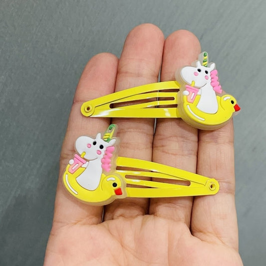 2Pcs Yellow Duck Unicorn Snap Clips Girls Hair Clips Children Headwear