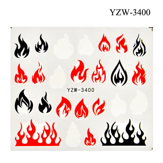 Red Black Fire Flame Nail Stickers Patten Nail Art Decals DIY Nails Watermark