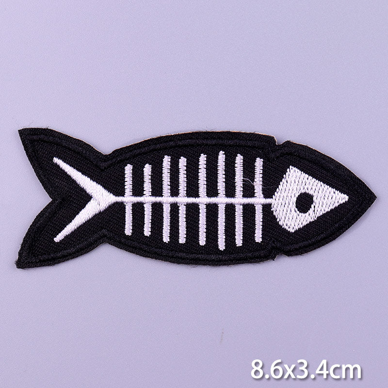 Fish Bone Fish Skeleton DIY Cartoon Patches Clothes Patch Embroidered Stickers