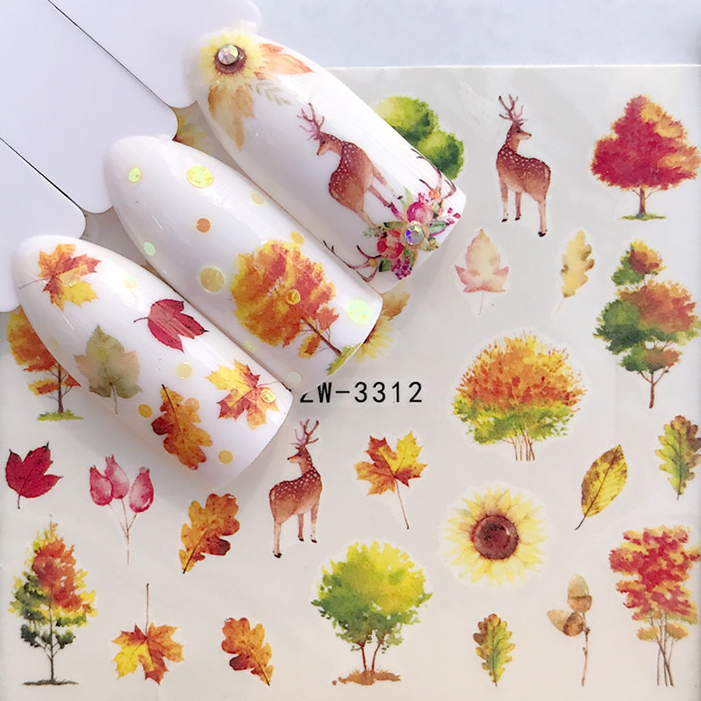 Autumn Leaf Tree Sunflower Nail Sticker Summer Nail Design Decorations Nails