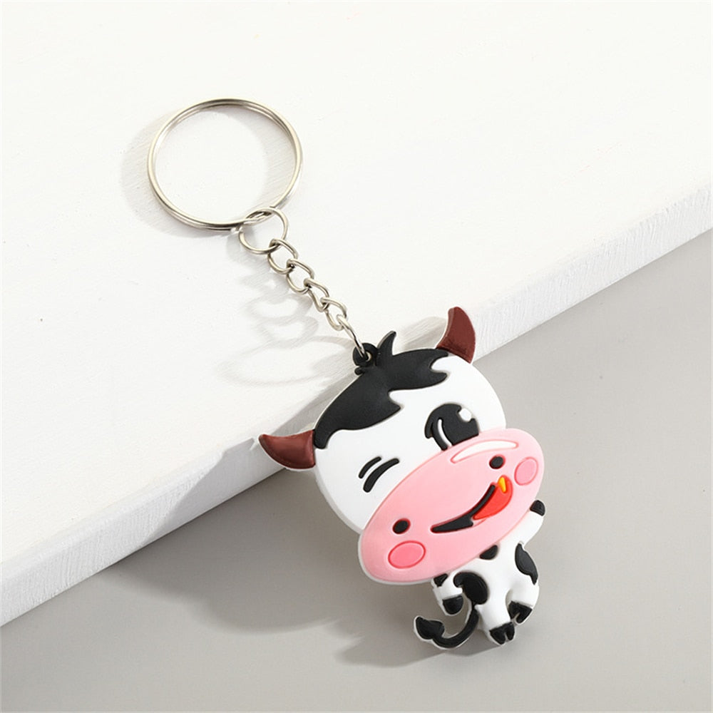 Baby Cow Simulation Animal PVC Keychain Charms Car Key Ring Bag Ornaments Cute