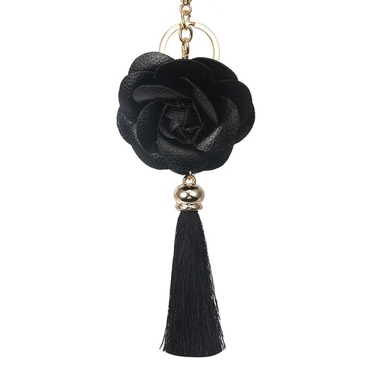 Black Flower Rose Tassel Keychain for Woman Jewelry Bag Decoration Bag Charm