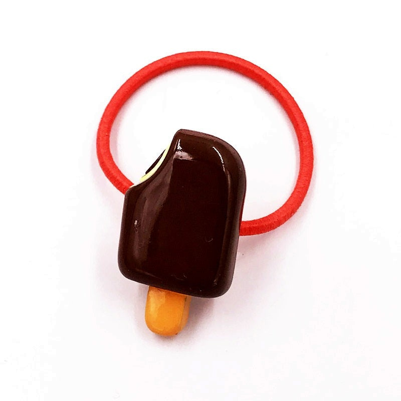 1PCS Chocolate Color Ice Cream bar Girls Hairbands Kids Elastics Rubber Head