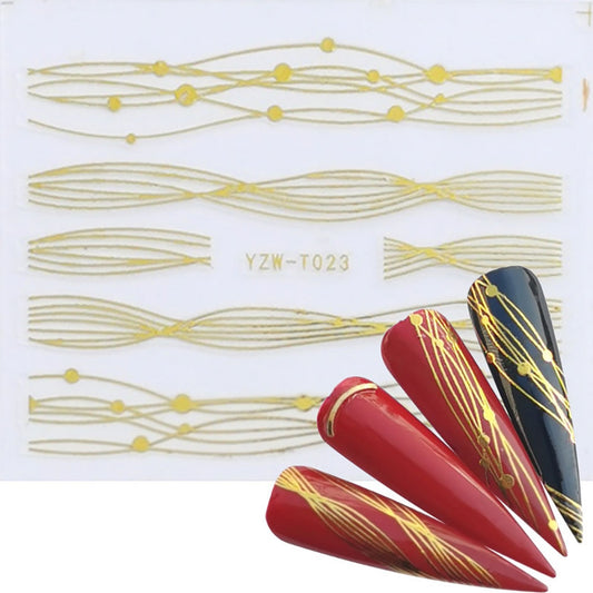 Gold Wave Design Nail Stickers Manicure Nails Decal Self-adhesive DIY Nail Art