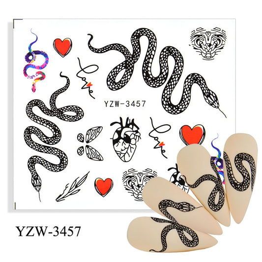 Snake Heart Nail Stickers Patten Nail Art Decals DIY Nails Watermark