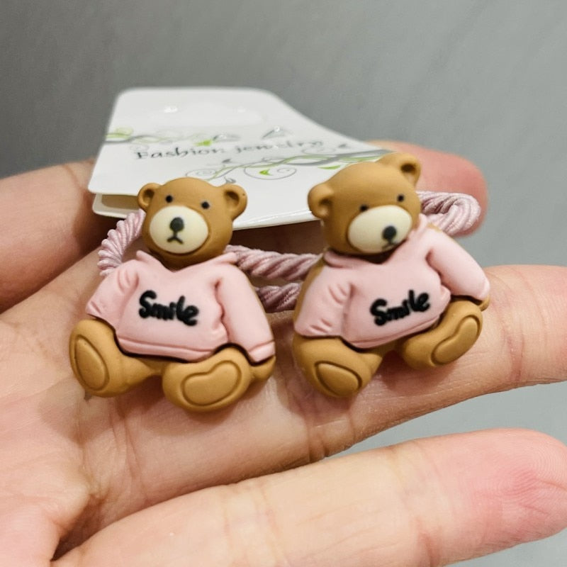 18 Styles 2Pcs/set Animals Bear Hair Accessories Children Rubber Bands