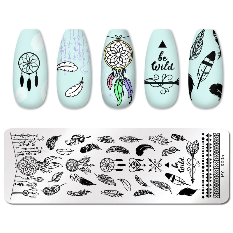 Dream Catcher Feather Nail Stamping Plates Stencil Tools Template Plate Mold