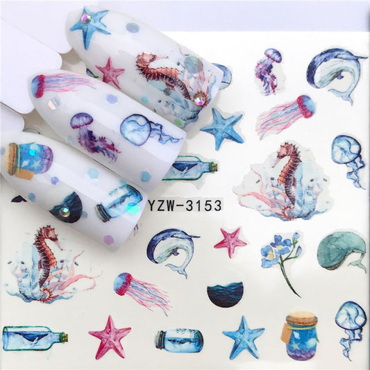 Sea Life Sea Animals Jellyfish Seastar Nail Sticker Summer Nail Design